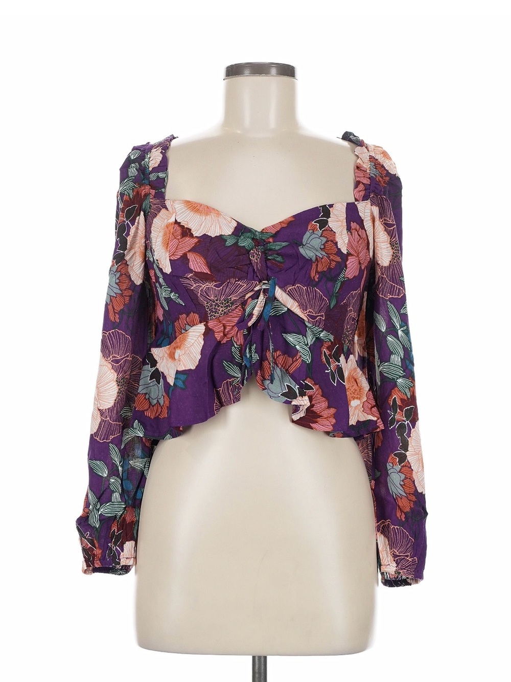 Floral Sweetheart Purple Long-Sleeve Crop Top